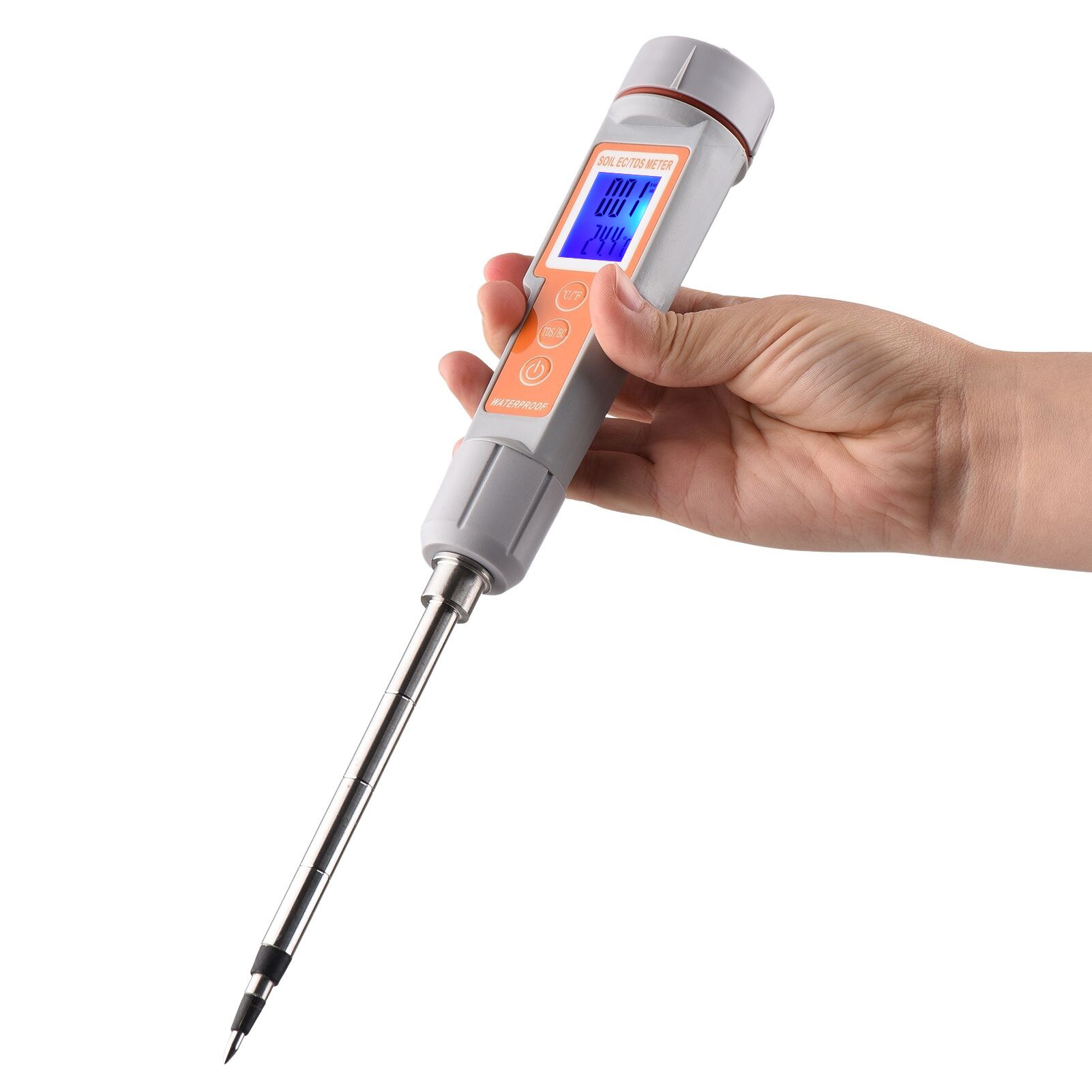 Soil Tester 3 in 1 EC/ TDS/ Temperature Digital Soil Test Probe Meter with Backlight Screen Portable Soil Salinity Tester
