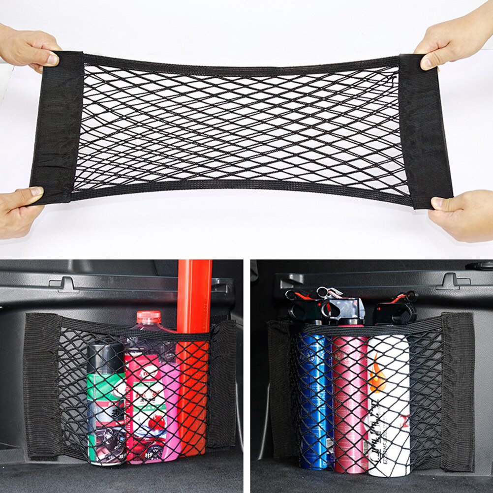 35cm 40cm 60cm 80cm auto achterbank opbergtas mesh auto organizer dubbeldekker elastisch koord net sticker zak tas