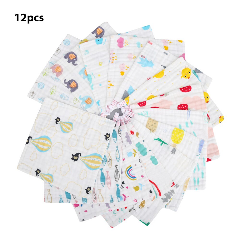 Willekeurige 30Pcs Zes-Layer High-Density Katoen Vierkante Handdoek Kleine Handdoek Baby Gezicht Handdoek Cartoon Gaas Hand handdoek Voeden Handdoek 1 Set: 12PCS