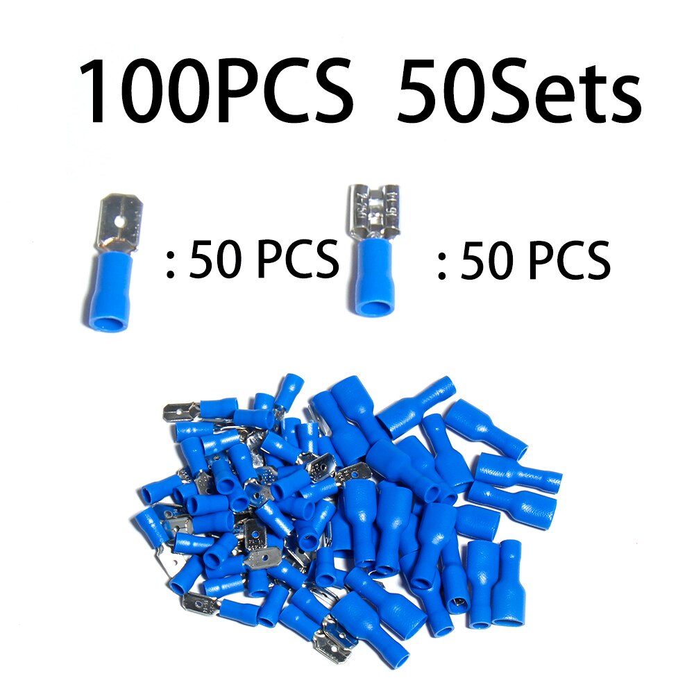 Plug cold pressing insulation fast wire spring connector Terminals Electrical Crimp Spade Lug Cable car Full Fork Assortment Kit: 100PCS 50Sets Blue c