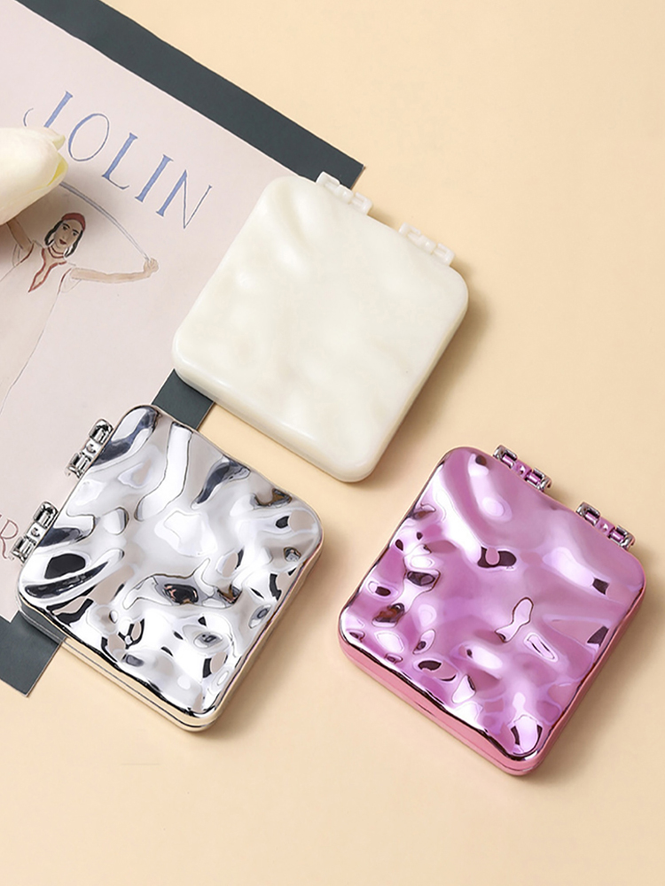 Mini Square Makeup Mirror Portable Hand Mirror Small Double-sided Miroir Folding Compact Clamshell Simplicity Mirror Beauty