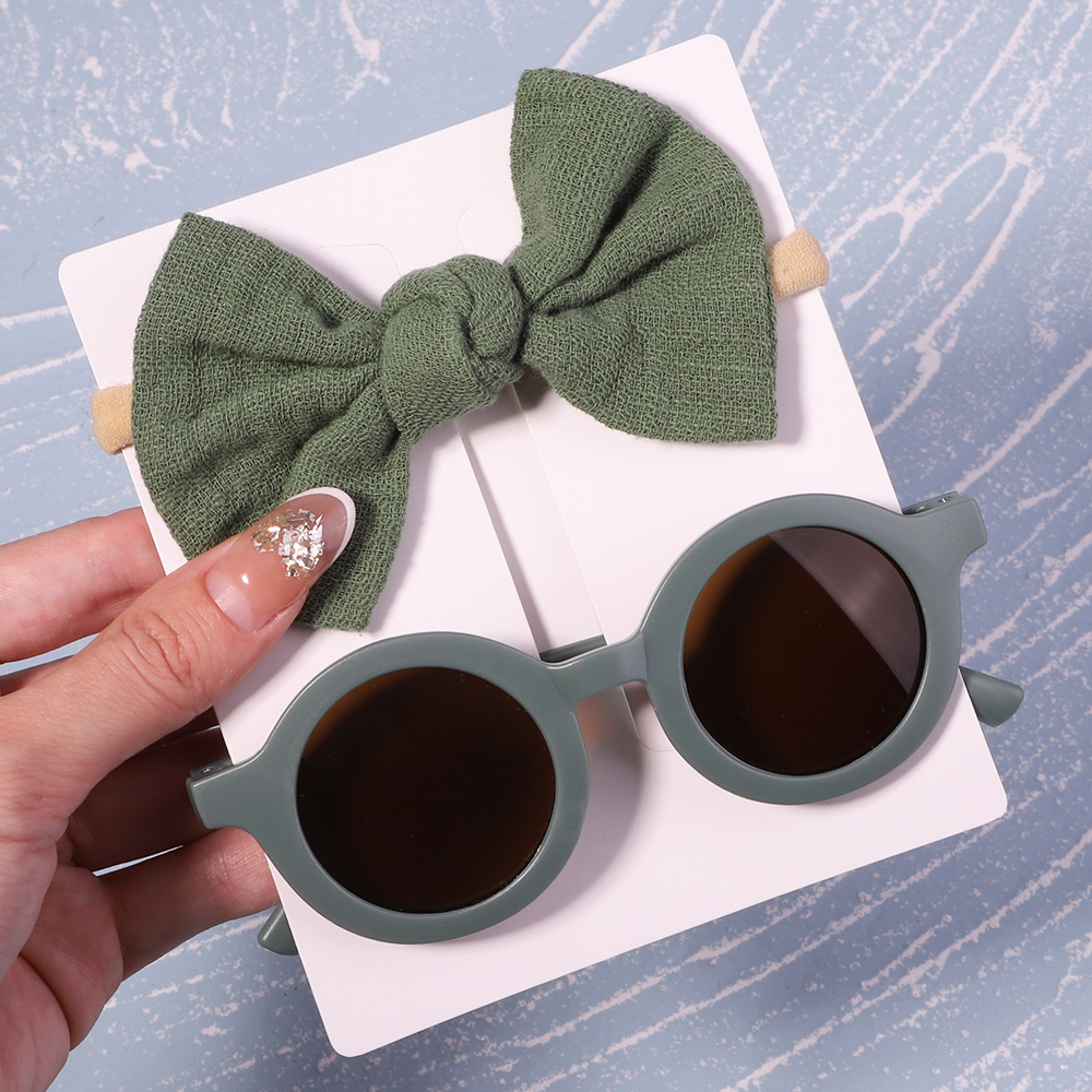 Conjunto de 2/3 uds. De lazos para bebé, diadema de dibujos animados, gafas de sol, accesorios de fotografía de playa para niñas, cintas para el pelo para niños pequeños, accesorios para el cabello para niños: Amarillo claro