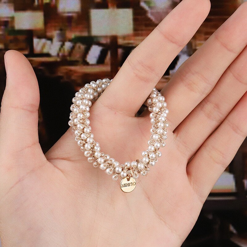 Anneaux de cheveux en perles de cristal pour femmes, attaches de perles, supports de queue de cheval, accessoires pour cheveux, bande élastique pour cheveux, chouchous pour filles, bracelet