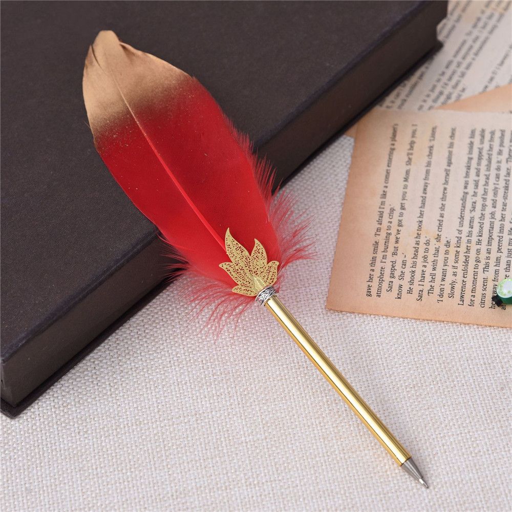 1 Pc Gouden Veer Balpen Kawaii Student Schrijven Pen Creatieve Elegante Bruiloft Handtekening Pen Verjaardag Kerstcadeaus: Rood