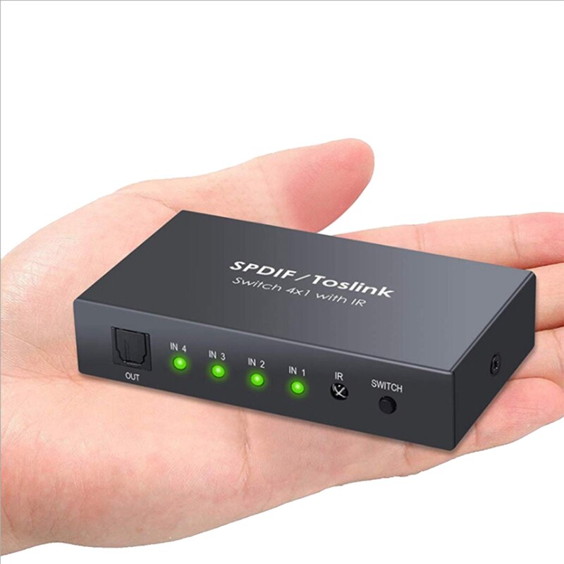 Digital Optical 4X1 Switch with IR Remote Control Aluminum Alloy Digital Audio Optical Fiber Switcher 4 in 1 Out US Plug