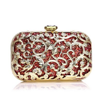 SEKUSA Hollow Out Style Women Evening Bags Sequined Wedding Party Clutches Small Chain Shoulder Lady Handbags Purse: YM1542red