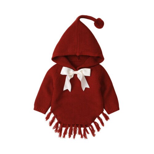 Citgeett Herfst Herfst Peuter Baby Meisjes Knit Tassel Jasje Uitloper Hooded Herfst Winter Mode Kleding: A / 24M