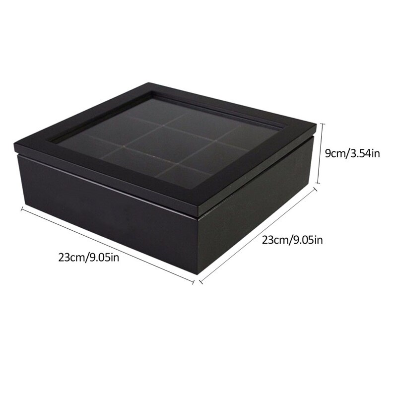 Wooden Tea Box Organizer with Lid 9 Compartments Bamboo Tea Box Retro Style Tea Bag Storage Boxes Holder Home Tea Jewelry Holder