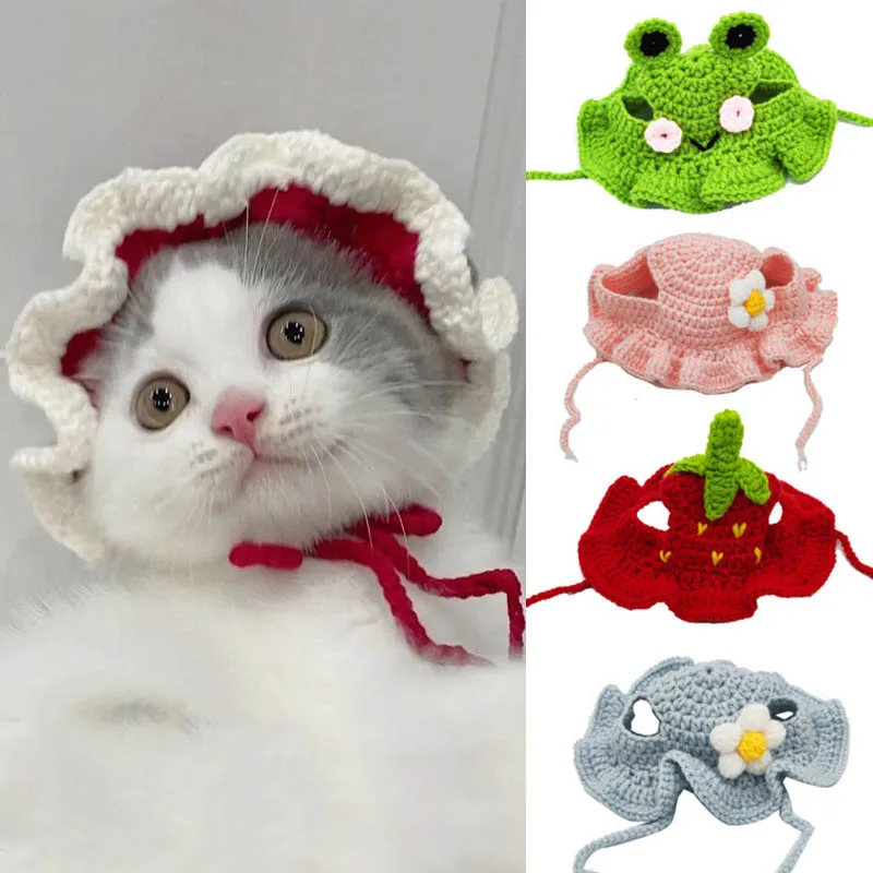 Gorro elástico bonito y refinado para mascotas, gorro de punto para cachorros y gatitos, accesorios para sesión de fotos, accesorios para gatos, otoño e invierno
