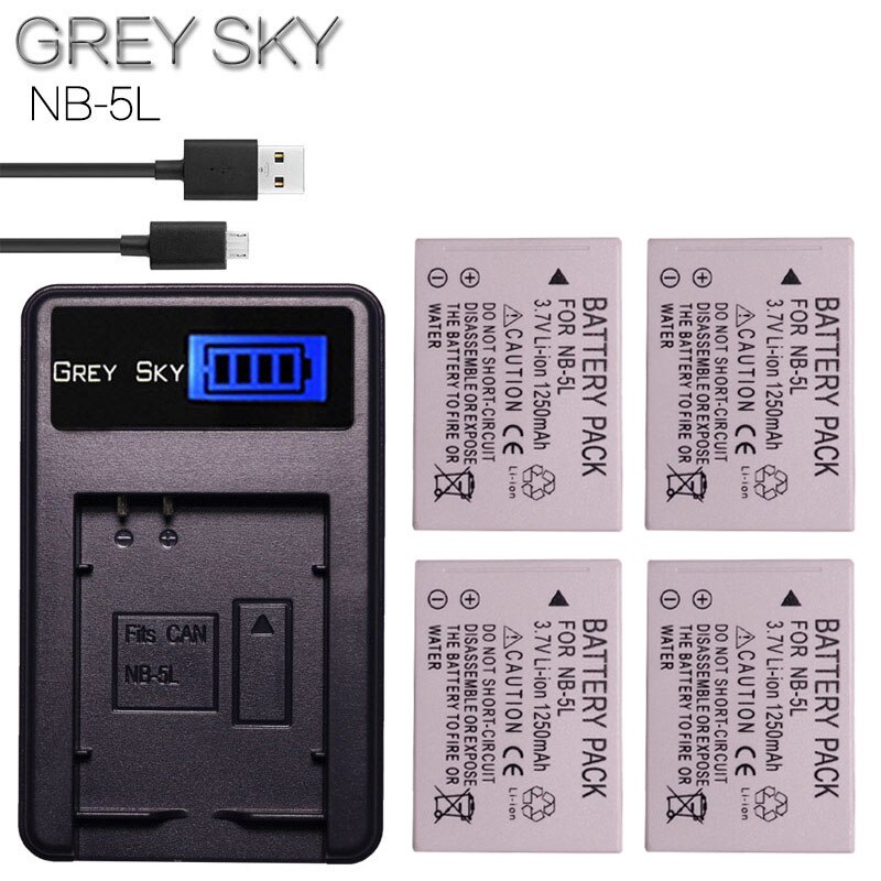 2 pièces NB-5L NB 5L NB5L Batterie + LCD USB Chargeur Pour appareil photo Canon S110 SX200 SX210 SX220 SX230 EST HS IXUS 850 870 800 860 990 SD caméra: charger and 4battery