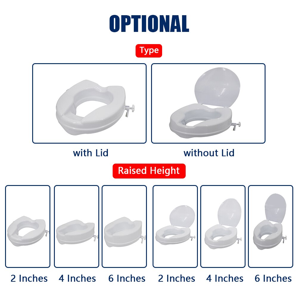 2/4/6In Raised Toilet Seat Heavy Duty Elevated Toilet Seat with Tightening Clamps Raised Toilet Seats for Most Elongated Toilets