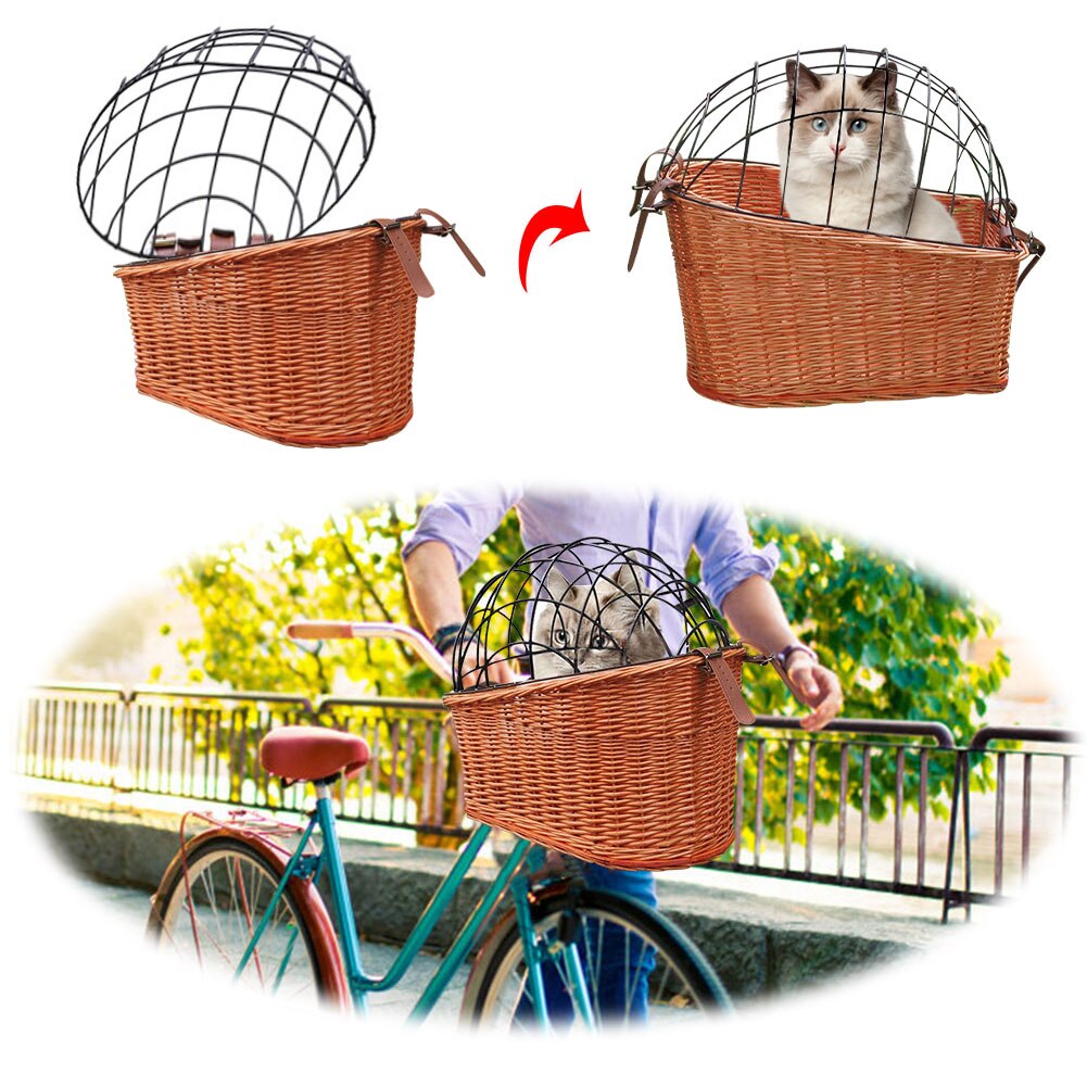 Cat Dog Bicycle Front Handlebars Basket Pets Seat Wicker Woven Bike Basket Small Pet Carrier Cycling Accessories Shopping Basket