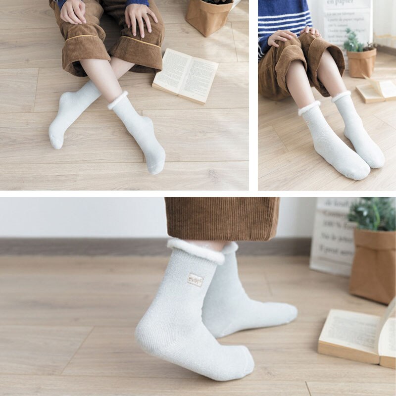 Plus Velvet Thick Wool Socks Women Winter Warm Cotton Inner Socks Candy Color Casual Fluffy Home Floor Socks Sokken