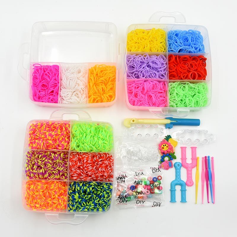 4500 Stuks Rubber Fun Loom Band Kit Kids Diy Armband Siliconen Loom Bands 3 Lagen Pvc Doos Familie loom Kit