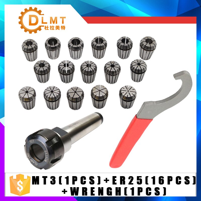 15Pc ER25 Collet Tool + MT3 ER25 Collet Chuck Holder Vaste 1Pc En 1Pc ER25 Spanner Vorm cnc Frezen Draaibank Tool MT2 MT4