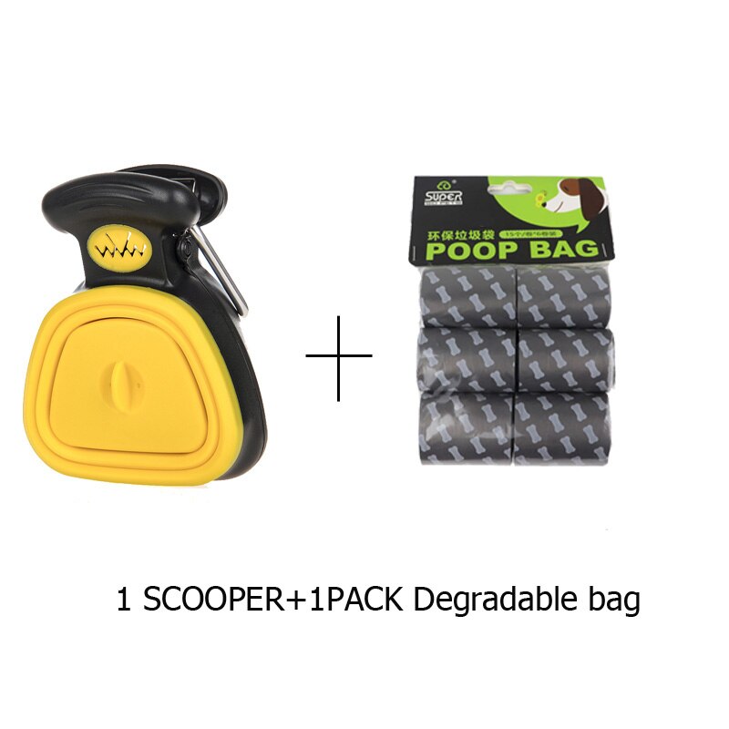 Dog Pet Shovel Travel Foldable Poop Collector with 1 Roll Decomposable Bags Poop Scoop Clean Pick Up Excreta Cleaner Pet Product: yellow with bags / L