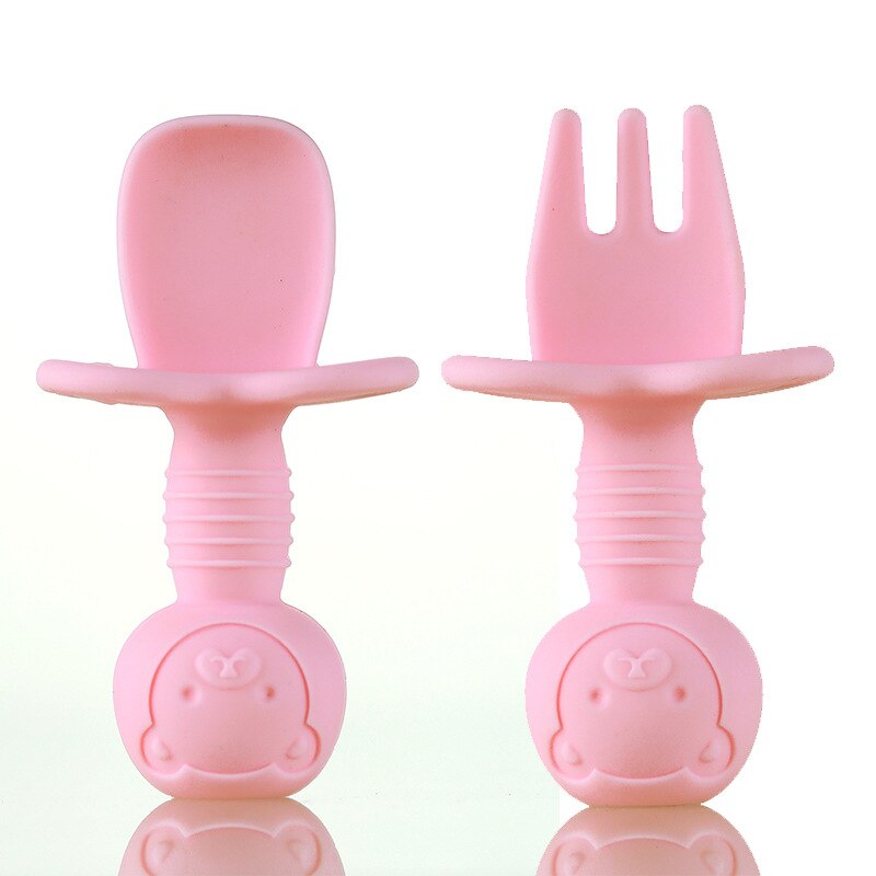 Fourchette de formation pour bébé, cuillère en Silicone, cuillère de complément alimentaire pour enfant, fourchette à manche court, cuillère boîte transparente en PP: Pink (without box)