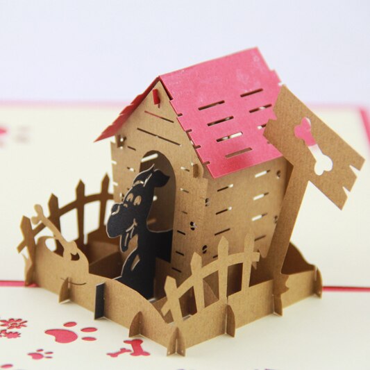 Tarjeta de cumpleaños de Casa de perro, tarjeta de felicitación pop-up 3D, de cumpleaños hecho a mano,