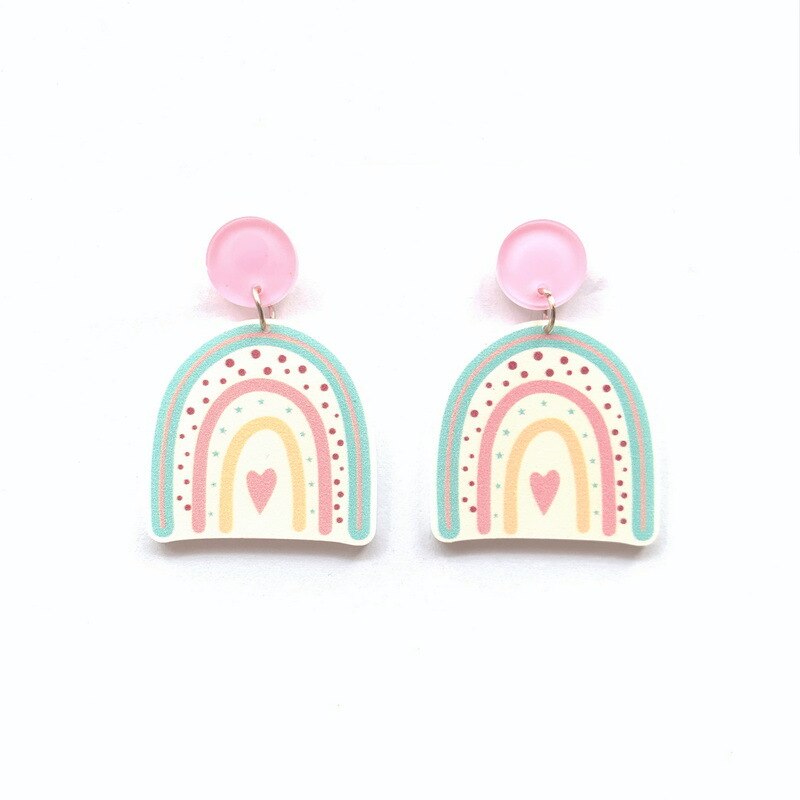 Donarsei moda colorido arco-íris brincos para as mulheres bonito dos desenhos animados nuvem coração gota balançar brincos presente: style 7 color 01
