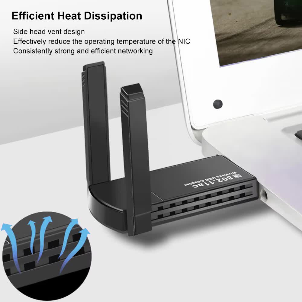 Adaptador WiFi USB de 1300Mbps Dongle 2 en 1 de doble banda 2,4G y 5GHz WiFi 5 receptor inalámbrico de red DRIVER GRATIS