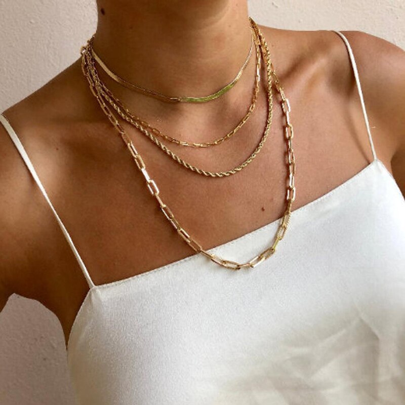 Rope Chain Women Necklace Stainless Steel Gold Color Chain Necklace For Women Jewelry