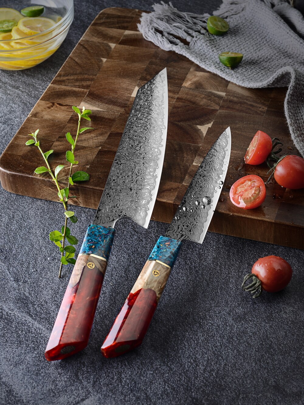 2 Pcs Damascus Chef Knife Set Japanese Kitchen Knives Gyuto Petty Cooking Tool 67 Layers Damascus Steel Premium Cookware Cutlery