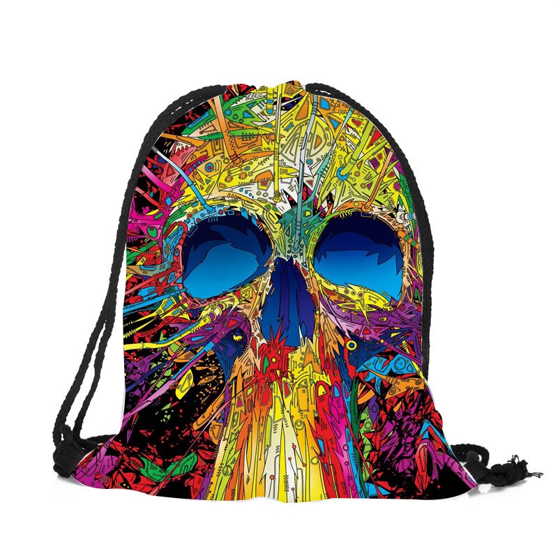 Punk Women Drawstring Bags Backpack Halloween Skull Print Newest Vintage College Students School Bagpack Girls Feminina Sack: 001