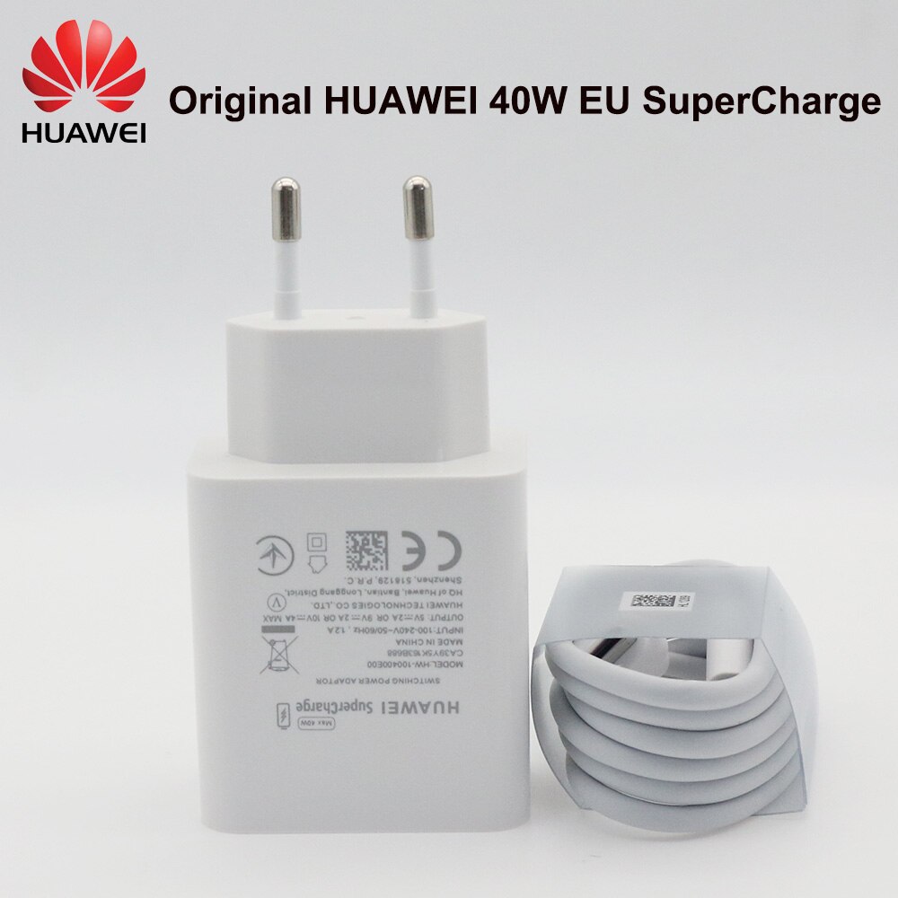 Original Huawei Supercharge Quick Charger 40W 10V 4A EU Adapter 5A Type C Cable For P20 Pro P30 P40 Lite Mate 10 Mate 20 30 Pro