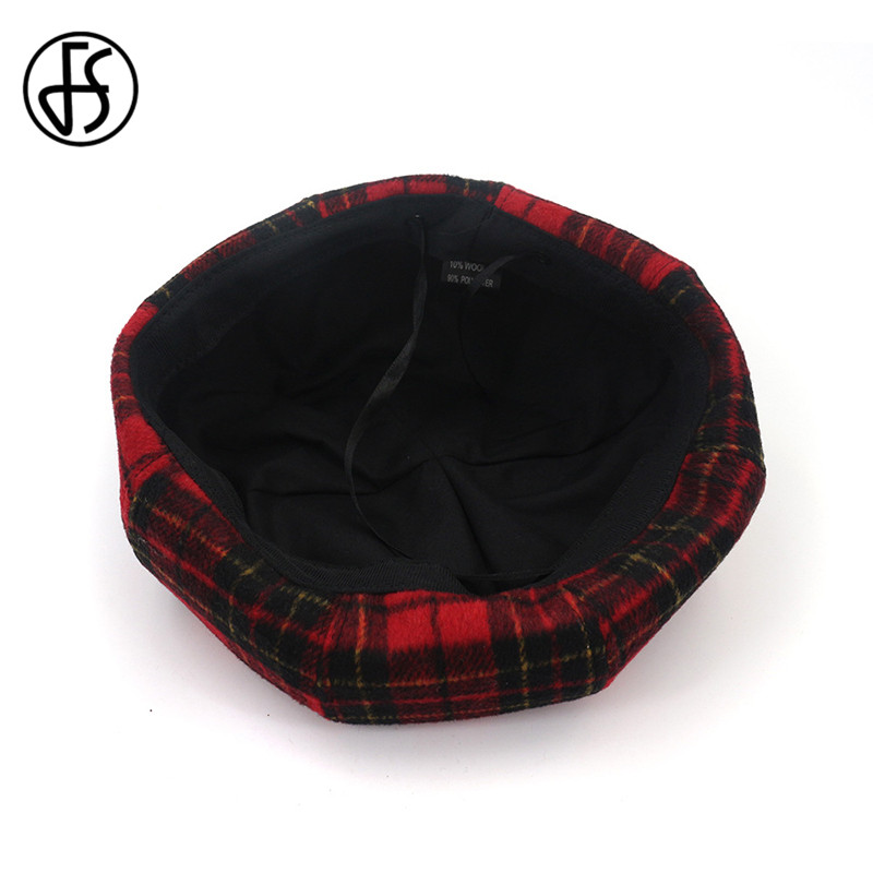 Fs vintage vinter plaid beret hatte til kvinder uldblanding ottekantede kasketter efterår afslappet kunstner kasket sort grå rød khaki