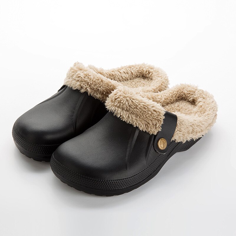 Casual Crocus Klompen Met Bont Winter Schoenen Voor Mannen Zachte Pluche Slippers Fleece Voering Thuis Vloer Warm Slipper Bont schoenen: black / 44