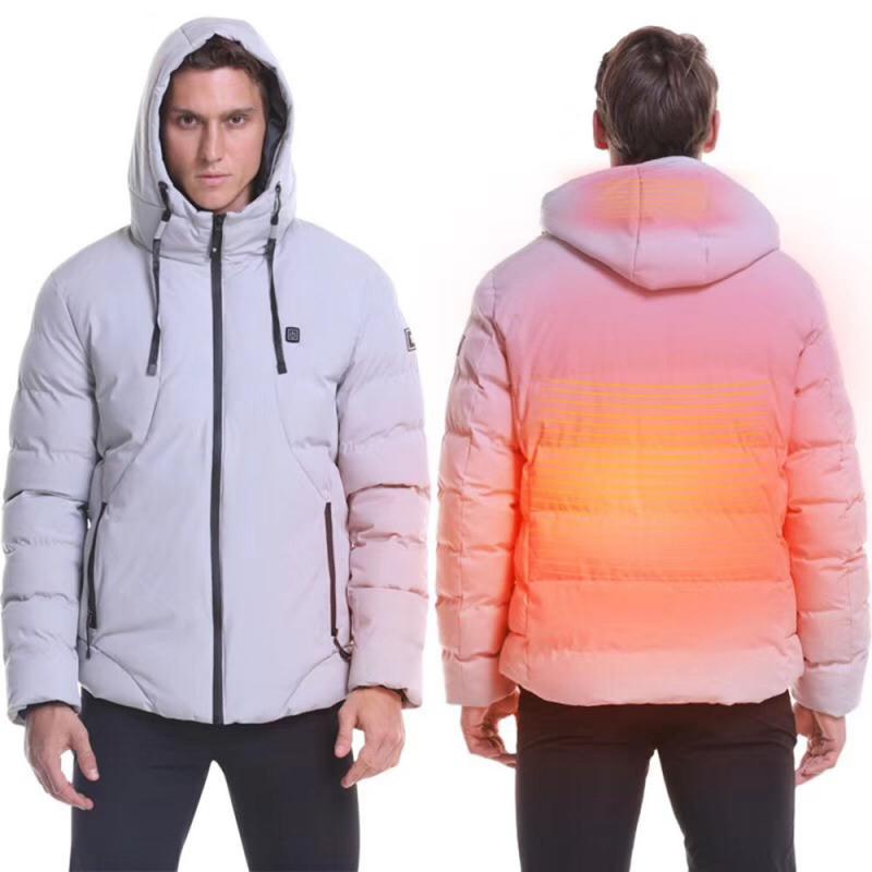 Chaleco eléctrico calentador al aire libre batería eléctrica USB manga larga calefacción chaqueta con capucha cálida ropa térmica esquí: Light gray 4XL