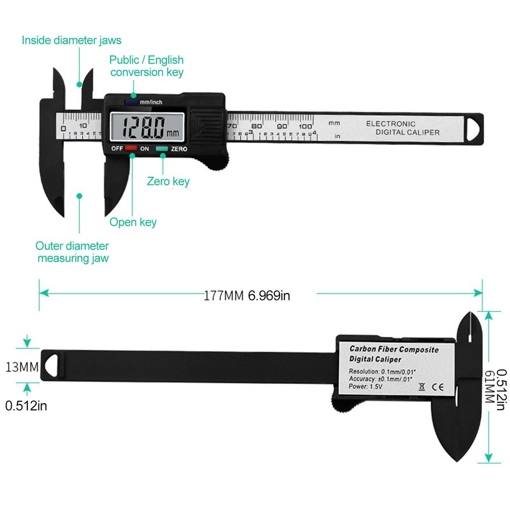 Regla de herramienta de Calibre Vernier Digital LCD electrónica de precisión de 0-100mm, herramientas de medición, Calibre Vernier