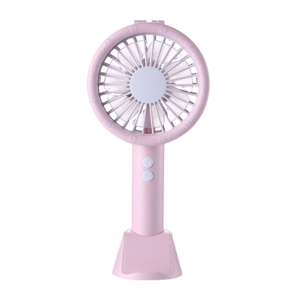 Mini Handheld Fan USB Rechargeable Handheld Desk Fan 3 Speed Adjustable Cooling Fan LED Ring Light with Phone Stand Base: PINK