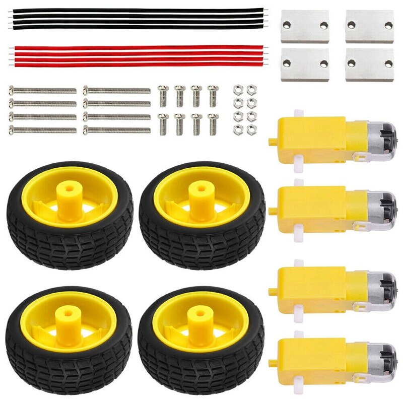Dc 3V-6V Gear Tt Motor + Wiel Kit Voor Arduino Diy Slimme Auto Robot Elektrische wiel Kit Duurzaam Anti-Interferentie: Default Title