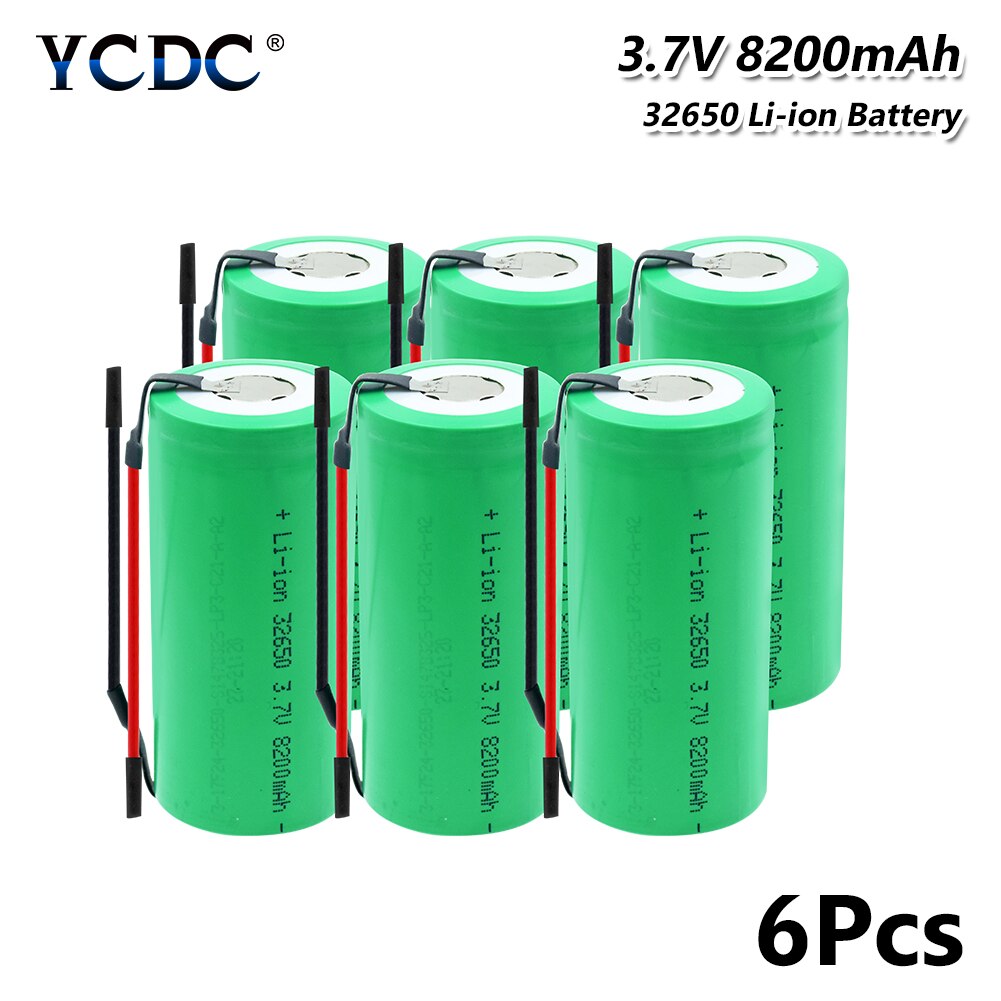32650 Li-ion Battery Backup Power batteries 3.7V 8200mAh Rechargeable high-discharge high current + DIY Linie With Connect Wire: 6 PCS