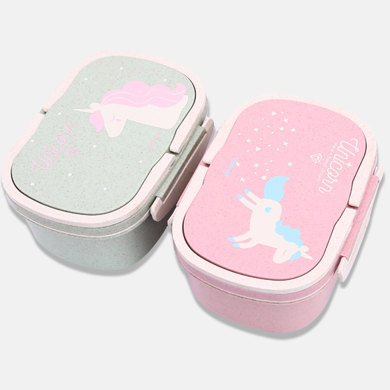 Unicorn Student Lunch Box For Kid Eco-friendly Food Container Storage Bento Boxes 2 Layer Handle Broodtromme Unicorn