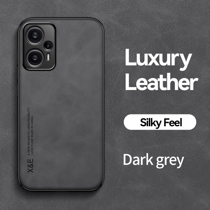 Funda de cuero con textura de piel de oveja para POCO F5, carcasa trasera a prueba de golpes para teléfono Xiaomi Poco F5 Pro 5G: plástico / Gris oscuro