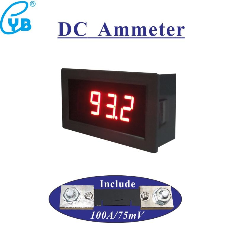 DC100A Ammeter LED Digital Ampere Panel Meter Current Tester Ampere Amp Gauge with Shunt 100A 75mV 3 1/2 LED Display Red Blue