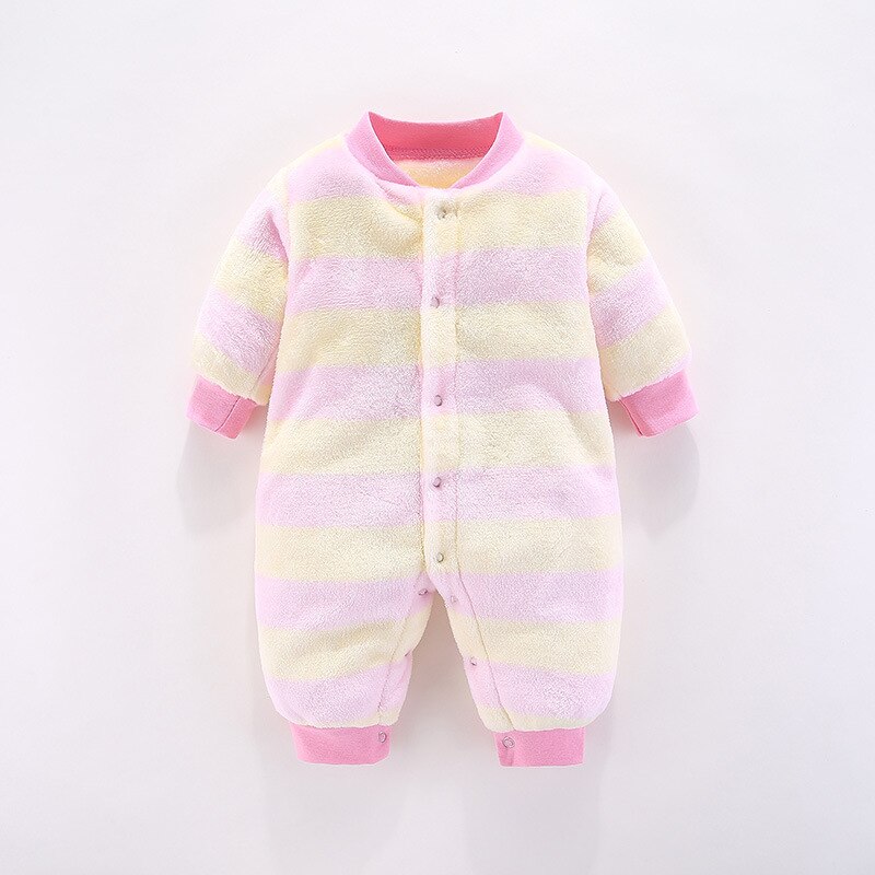 Lzh Winter Herfst Mode Gestreepte Lange Mouw Flanel Baby Boy Romper Klimmen Uitloper Jumpsuit Baby Meisje Jumpsuit: Striped yellow / 12m