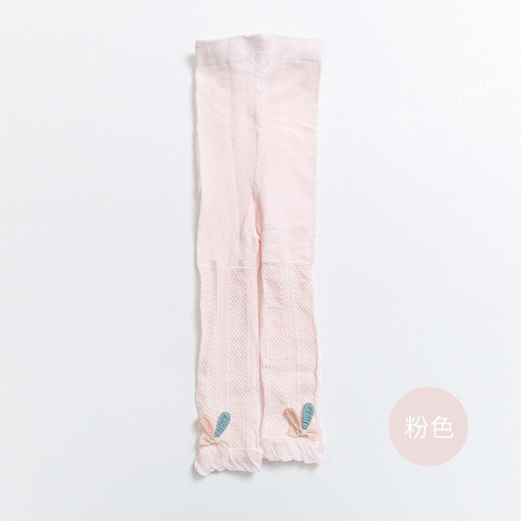 Småbarn baby bomull stickade leggings vår sommar barn tunn sektion ihålig anti-mygg flicka kanin öra strumpbyxor: Rosa / 2-3 år