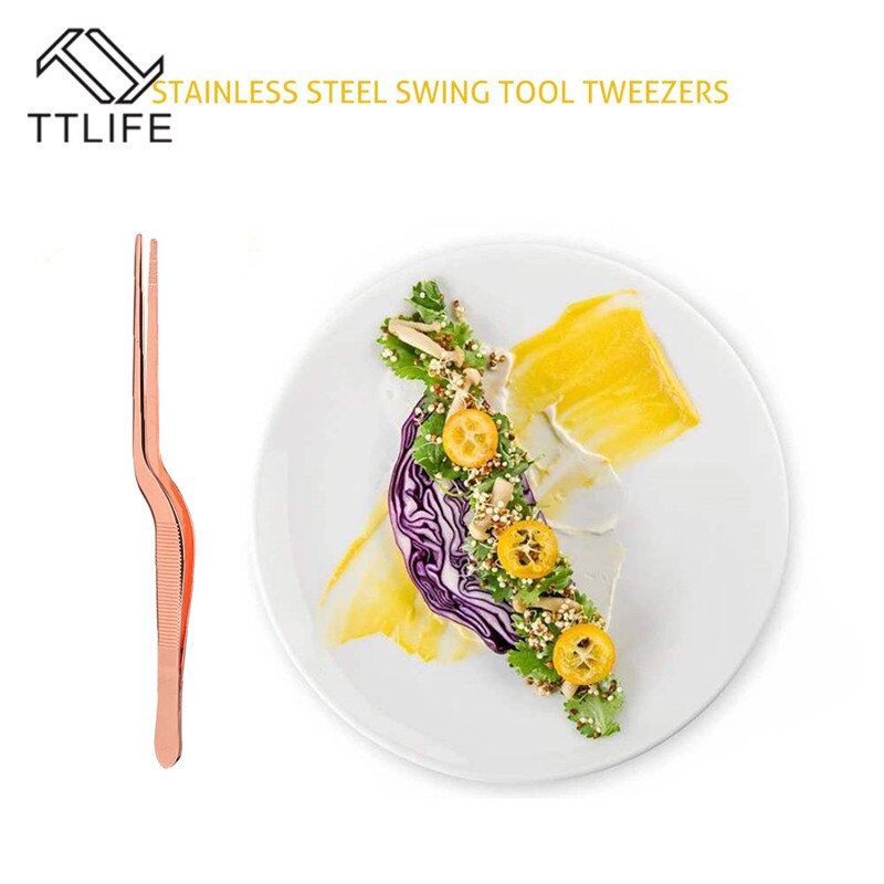 TTLIFE 1 Set 14cm Chef Plating Tweezer Tongs Rose Gold Tweezer Chef Pliers Grill Plating Serving Kitchen Tool