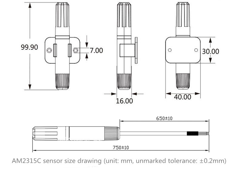 Sensor de temperatura y humedad de alta precisión, grado industrial, señal IIC DC2.2 a 5,5 V, AM2315C