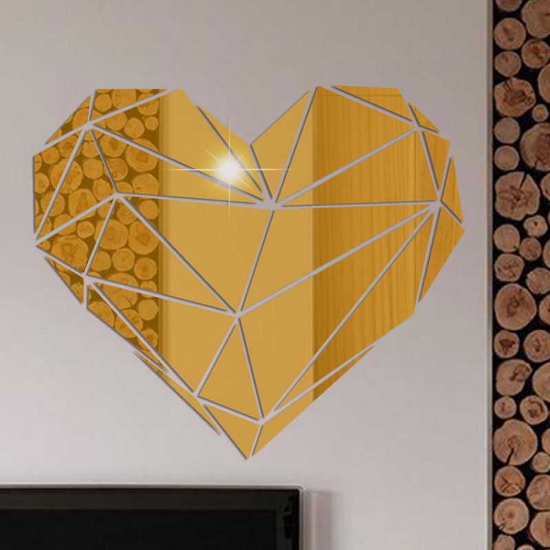Geometric Heart-shape Mirror Stickers Self Adhesive Living Room Home Decor Wall Stickers Decal Art Valentine's Day