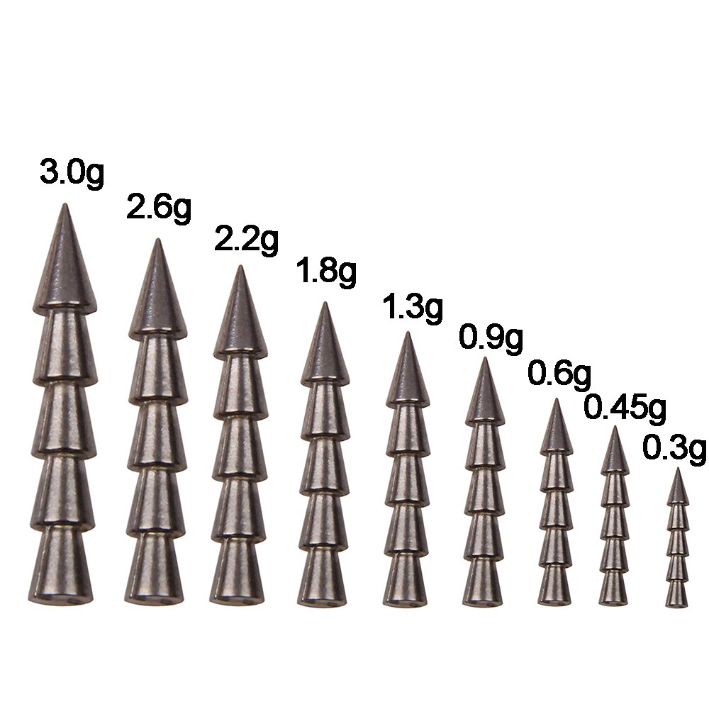 20 piezas de 100% de tungsteno, plomos de pesca, aparejo de Pagoda, plomos de plástico suave para pesca, plomo de peso