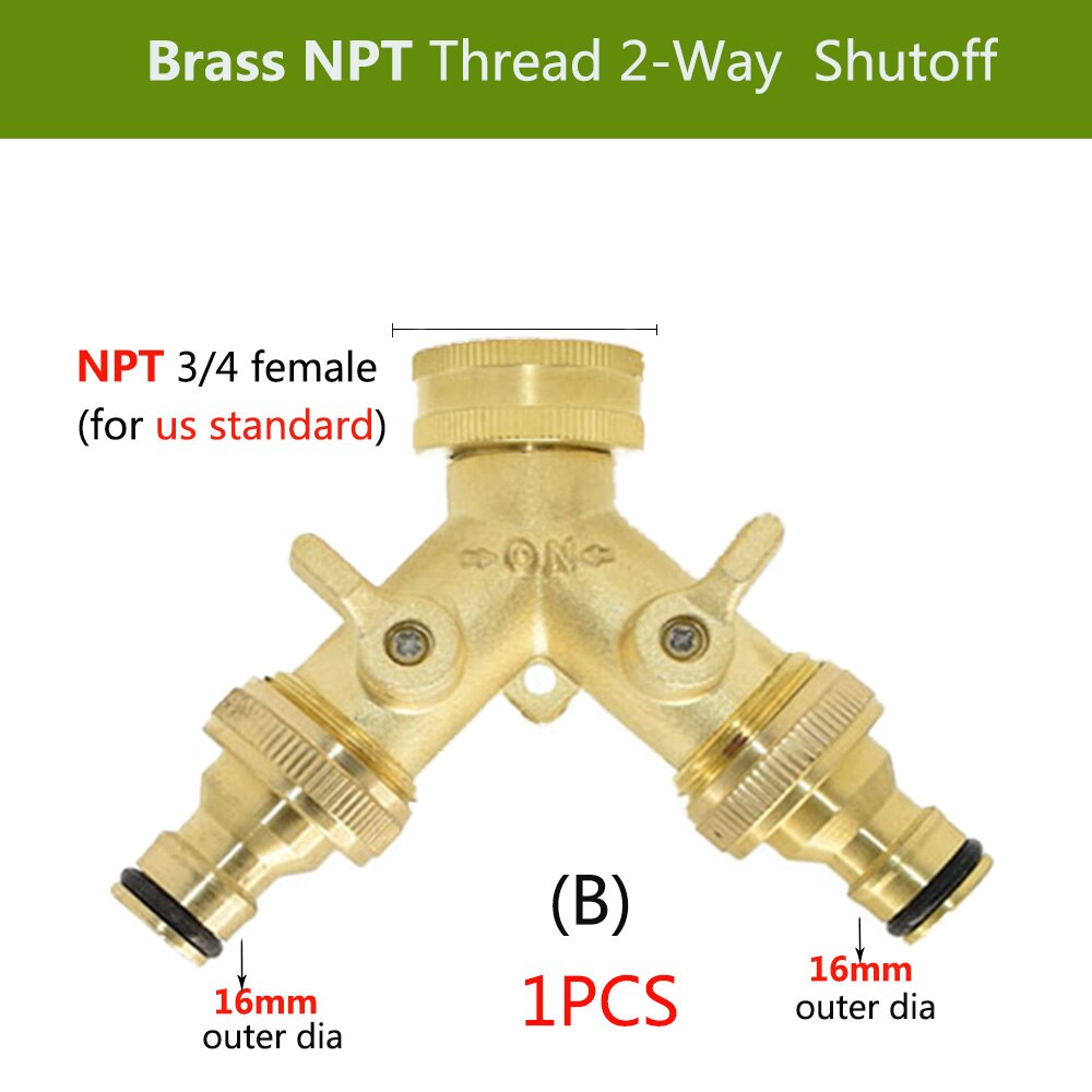3/4 ''16Mm Zware Messing Y Splitter Bsp/Npt Dual Outlet Tap Connector 2 Way Adapter 2 kleppen Tuin Irrigatie Gewrichten: B