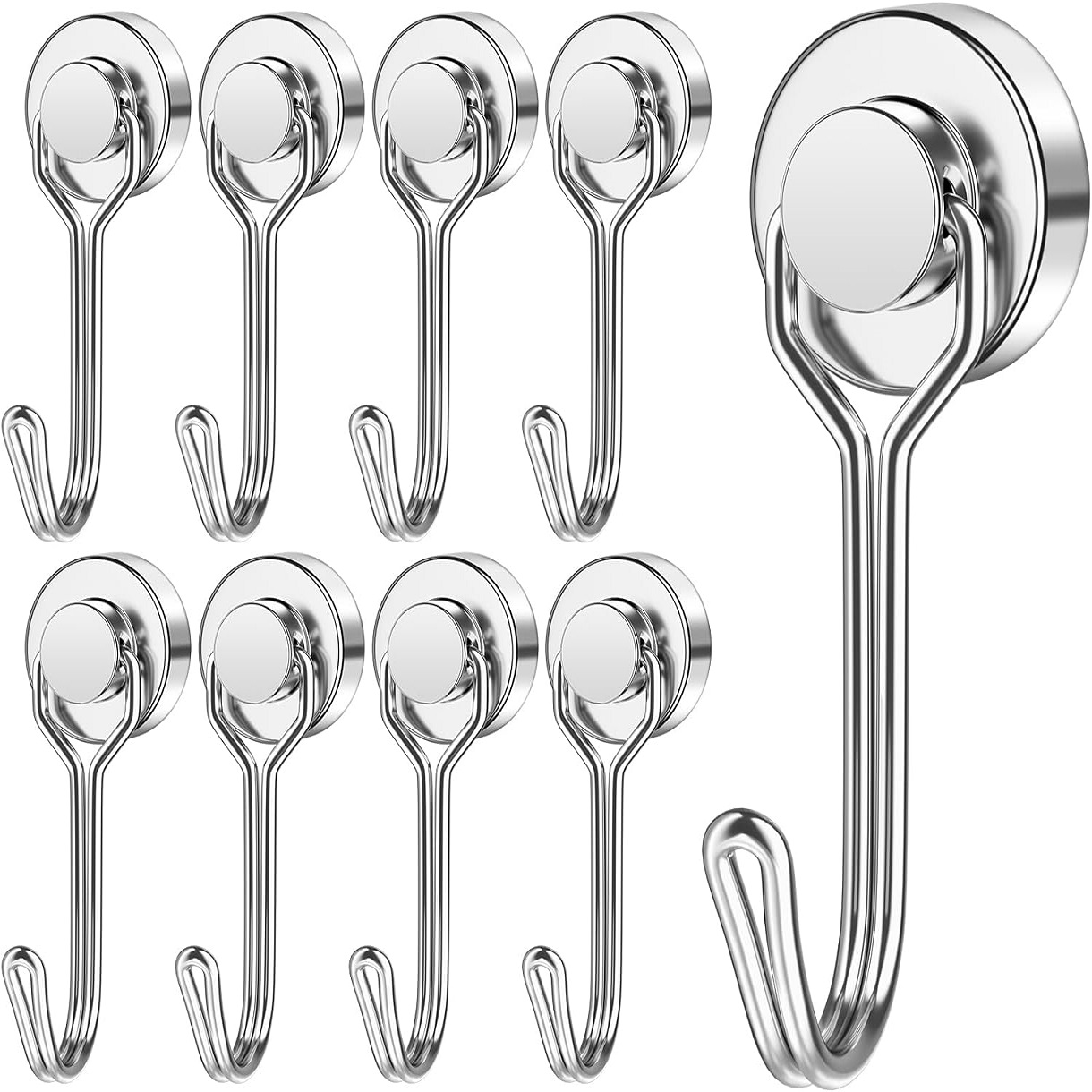 Magnetic Hooks Heavy Duty Magnets Hook 30LB Strong Neodymium Magnet with Swivel Hooks for Home Kitchen Refrigerator Wreath Keys: S / Silver