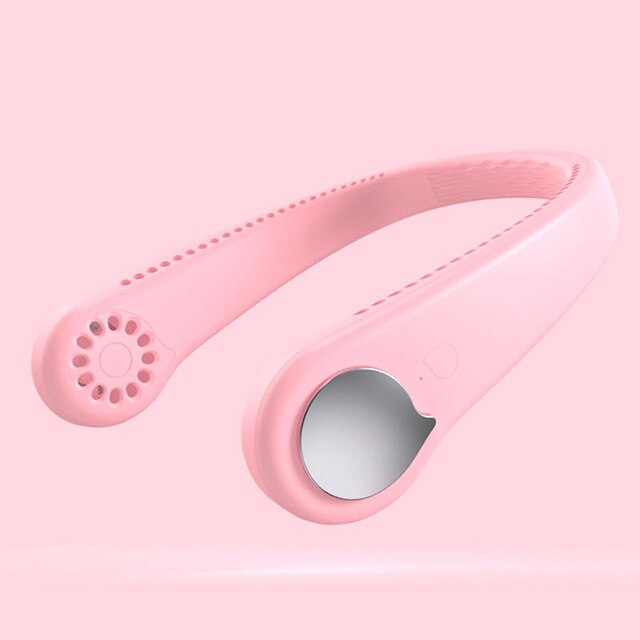 mini USB lato szyja przenośny Fand wentylator z pałąkiem na kark 360 okrągły miękki wiatr wiatrak chłodzący USB ładowanie urządzenia podróżnego leniwy Sporty: różowy