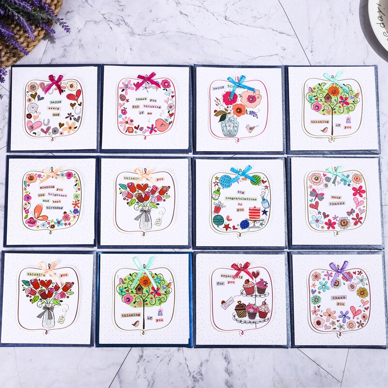 cute mini greeting cards square kids handmade birthday flower small cards for mother's day