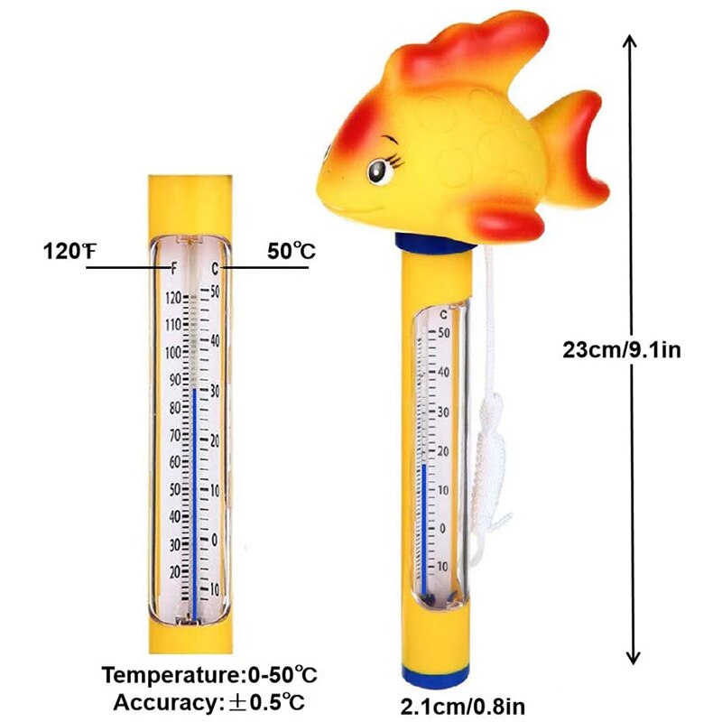 Drijvende zwembadthermometer met touwtje, vijverwaterthermometer voor zwembad, bad, spa, kuipen, visvijvers