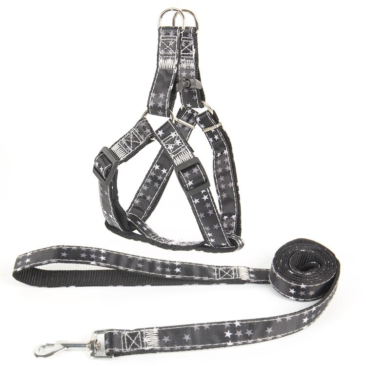 Printing Dogs Cat Harness And Leash Set Puppy Dog Chain Collar Belt Strap Pets Accessories Yorkshire Terrier Perros Productos: Black / L